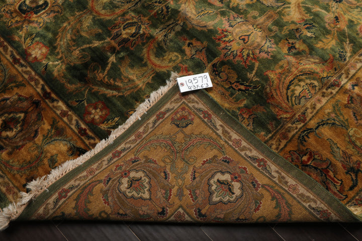 6x9 Green, Gold, Burnt Orange Color Hand Knotted Agra Wool Traditional Botanical Oriental Rug