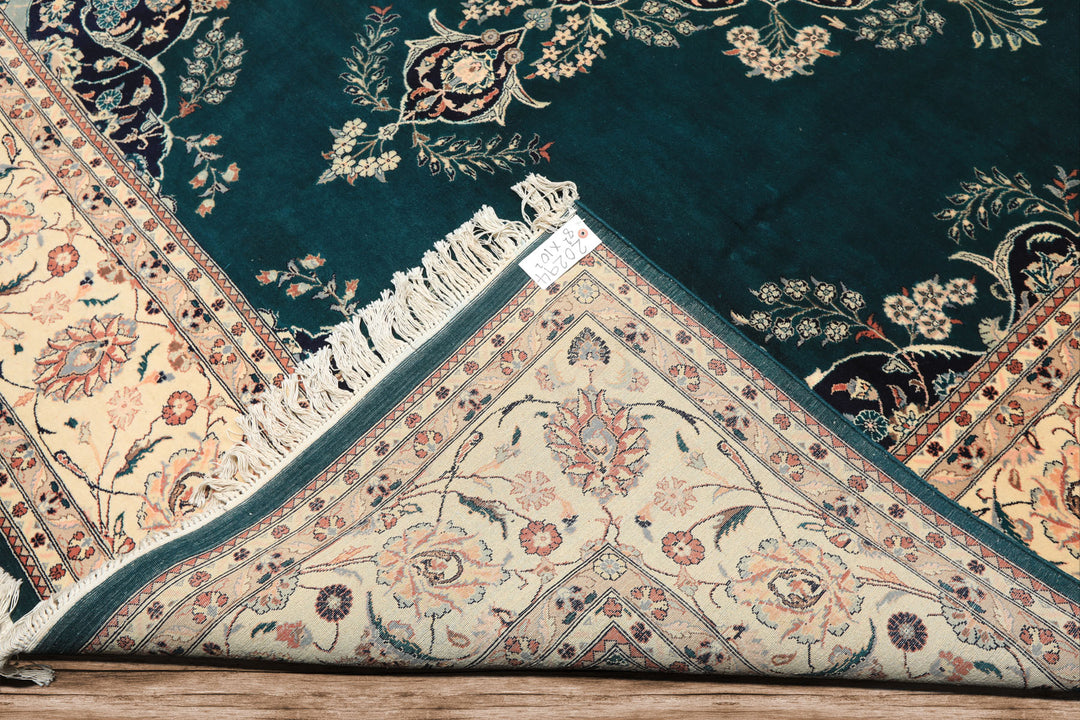 8x10 Teal, Ivory, Navy Color Hand Knotted Pak Persian New Zealand Wool Traditional Oriental Rug