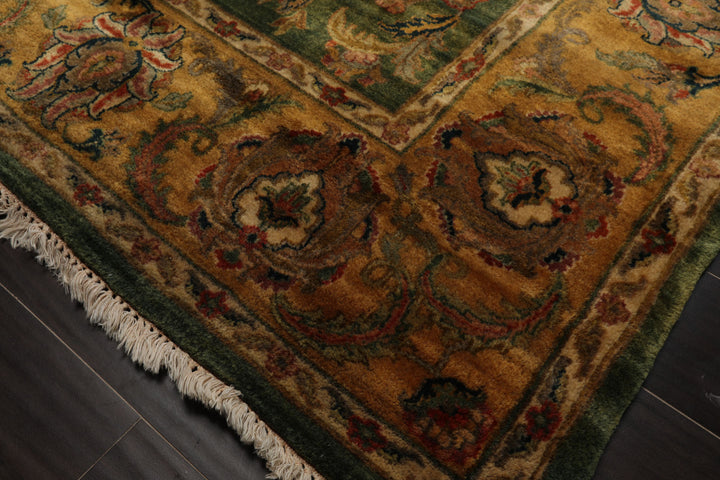 6x9 Green, Gold, Burnt Orange Color Hand Knotted Agra Wool Traditional Botanical Oriental Rug