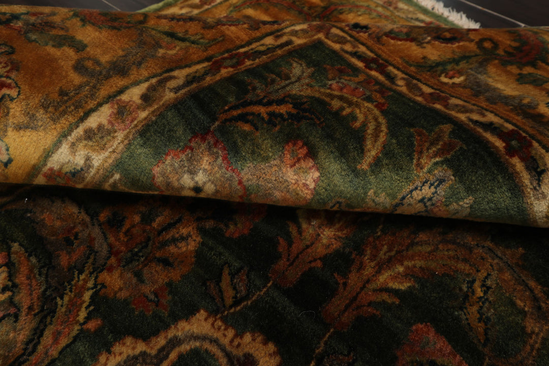 6x9 Gold, Burnt Orange, Sage Color Hand Knotted Agra Wool Botanical Oriental Rug