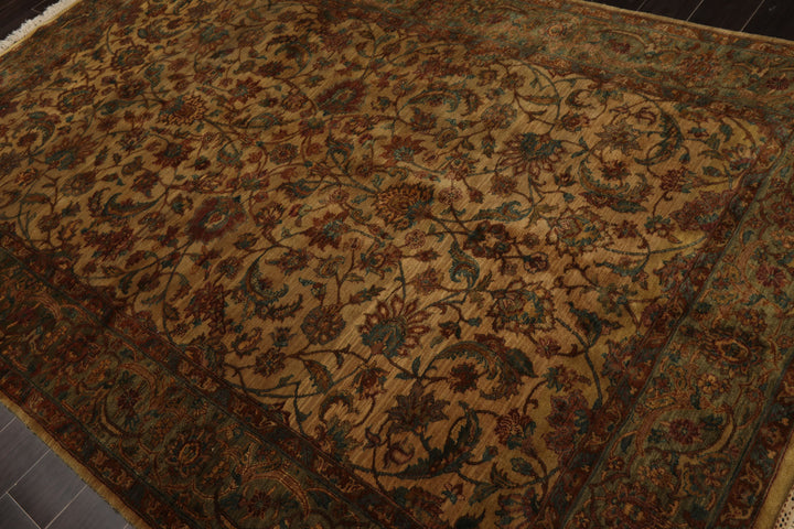 6x9 Gold, Burnt Orange, Sage Color Hand Knotted Agra Wool Botanical Oriental Rug