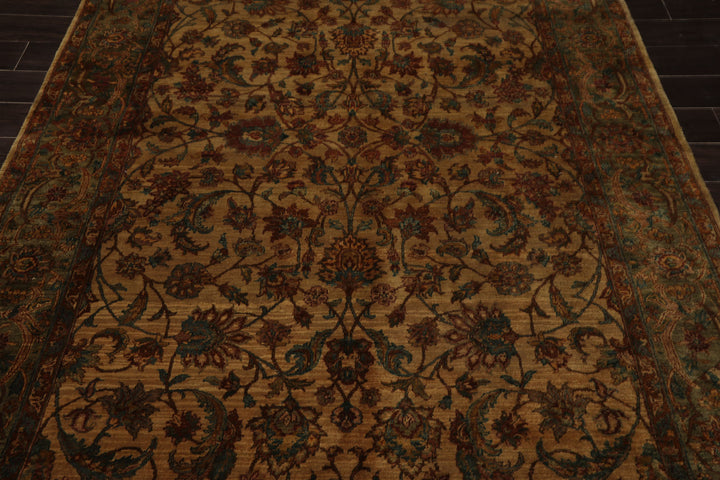 6x9 Gold, Burnt Orange, Sage Color Hand Knotted Agra Wool Botanical Oriental Rug