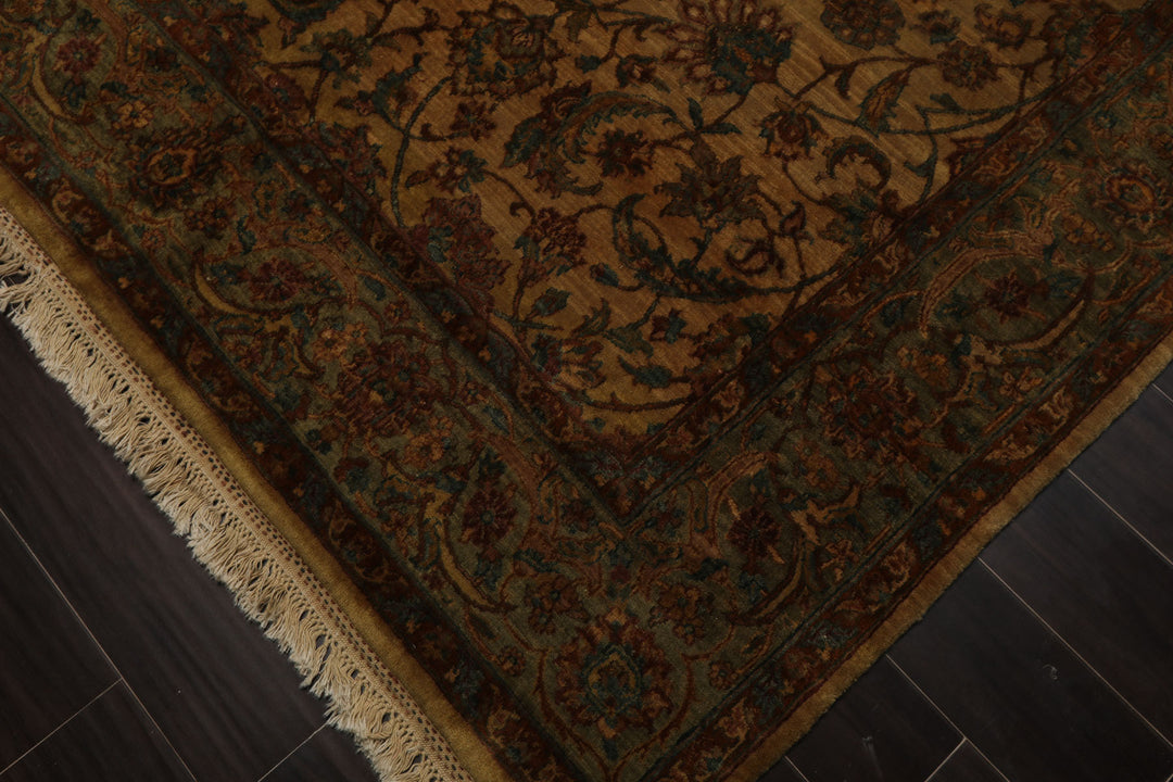 6x9 Gold, Burnt Orange, Sage Color Hand Knotted Agra Wool Botanical Oriental Rug