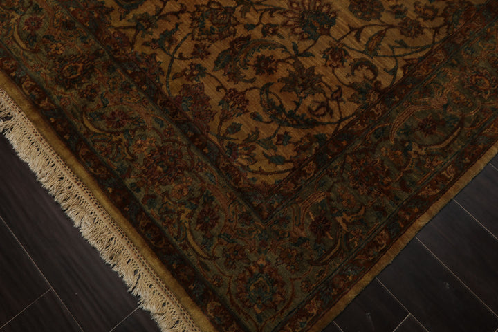 6x9 Gold, Burnt Orange, Sage Color Hand Knotted Agra Wool Botanical Oriental Rug