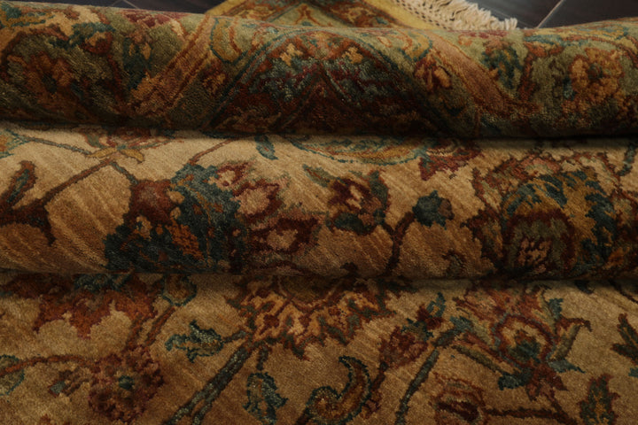 6x9 Gold, Burnt Orange, Sage Color Hand Knotted Agra Wool Botanical Oriental Rug
