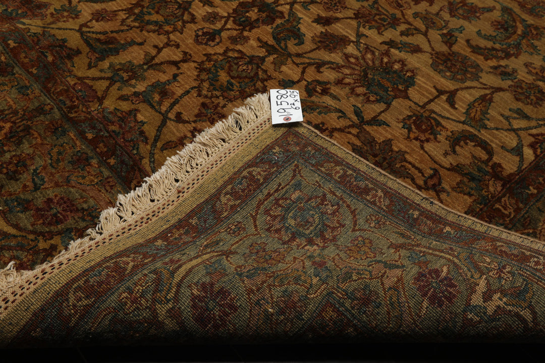 6x9 Gold, Burnt Orange, Sage Color Hand Knotted Agra Wool Botanical Oriental Rug