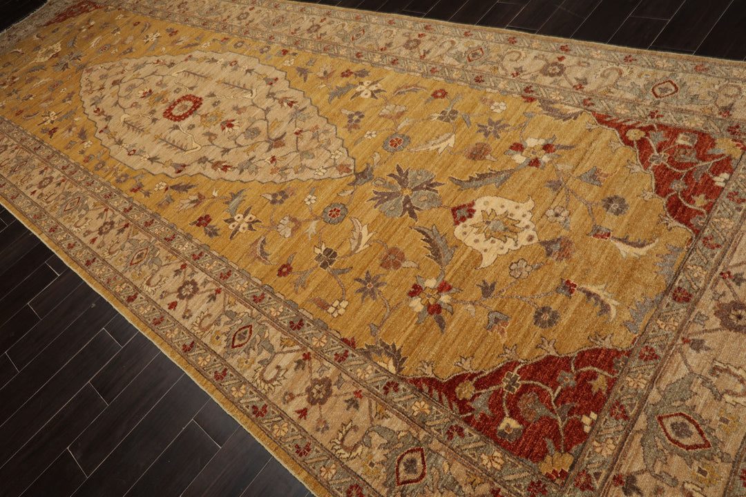 6x17 Gold, Beige, Burnt Orange Color Hand Knotted Peshawar Wool Traditional Oriental Rug