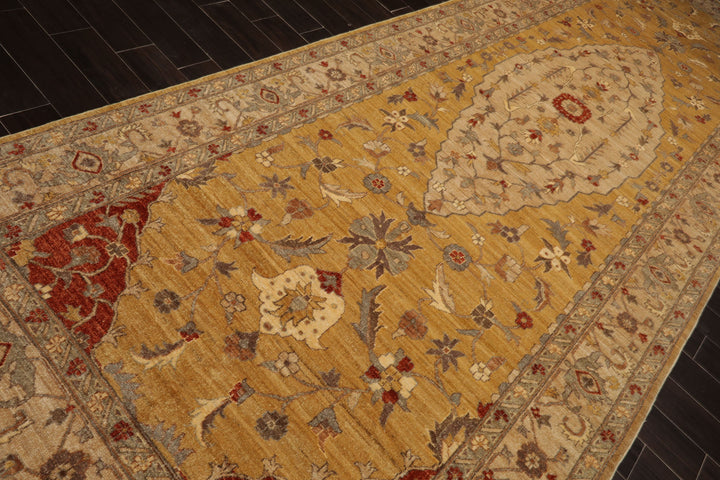 6x17 Gold, Beige, Burnt Orange Color Hand Knotted Peshawar Wool Traditional Oriental Rug