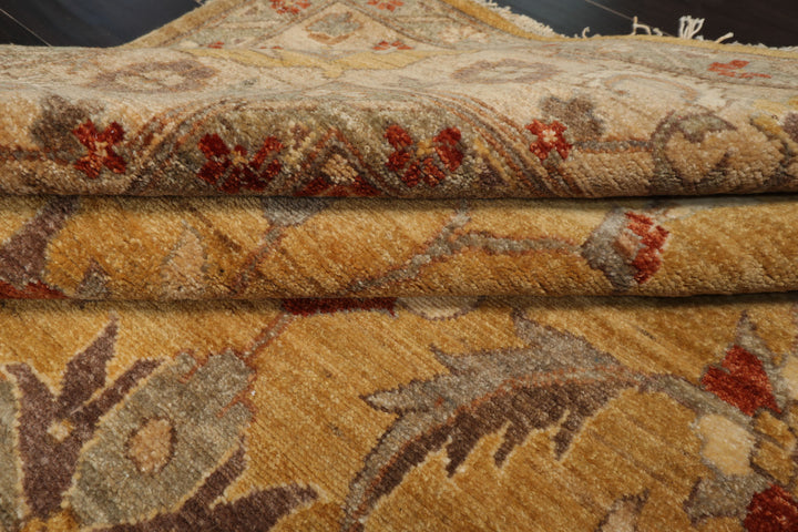 6x17 Gold, Beige, Burnt Orange Color Hand Knotted Peshawar Wool Traditional Oriental Rug