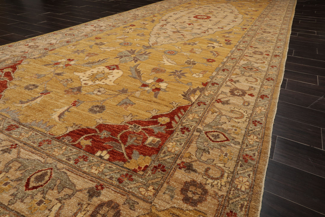 6x17 Gold, Beige, Burnt Orange Color Hand Knotted Peshawar Wool Traditional Oriental Rug