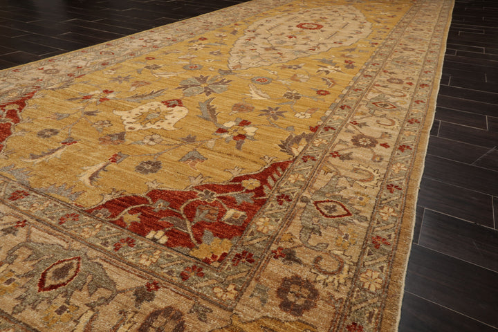 6x17 Gold, Beige, Burnt Orange Color Hand Knotted Peshawar Wool Traditional Oriental Rug