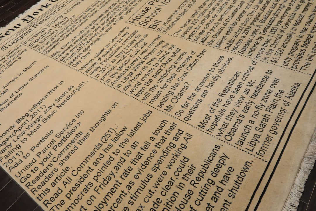 8x10 Ivory, Black, Color Hand Knotted Tibetan Wool  Oriental Rug