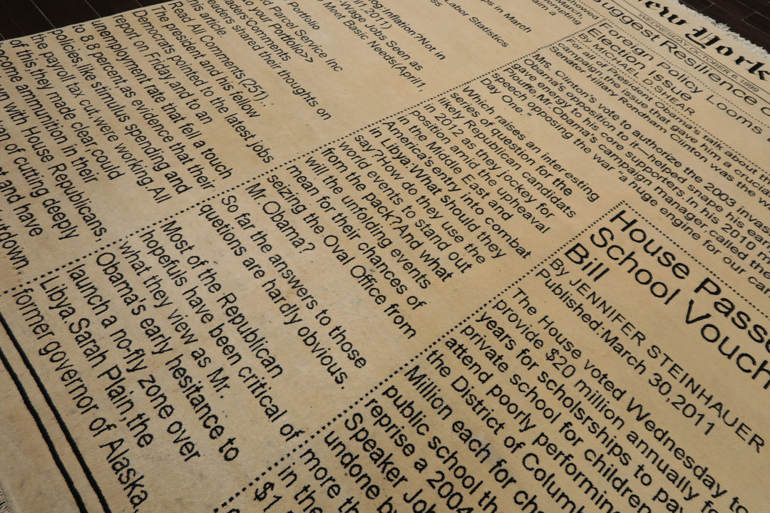 8x10 Ivory, Black, Color Hand Knotted Tibetan Wool  Oriental Rug