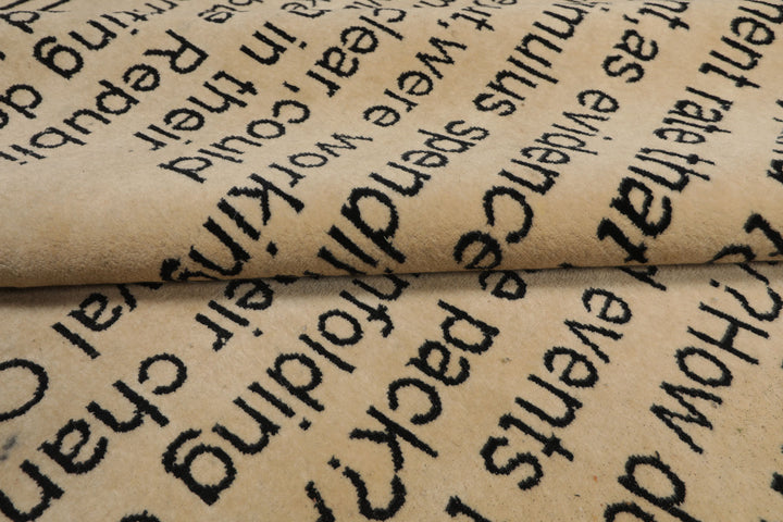 8x10 Ivory, Black, Color Hand Knotted Tibetan Wool  Oriental Rug