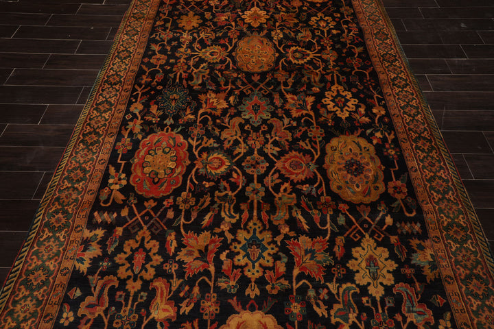 6x15 Dark Blue, Green, Peach Color Hand Knotted Peshawar Wool Traditional Oriental Rug