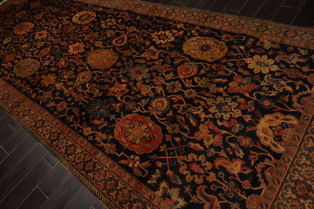 6x15 Dark Blue, Green, Peach Color Hand Knotted Peshawar Wool Traditional Oriental Rug