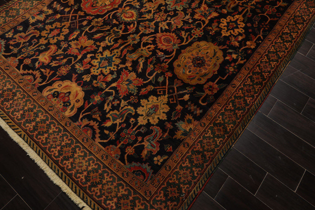 6x15 Dark Blue, Green, Peach Color Hand Knotted Peshawar Wool Traditional Oriental Rug