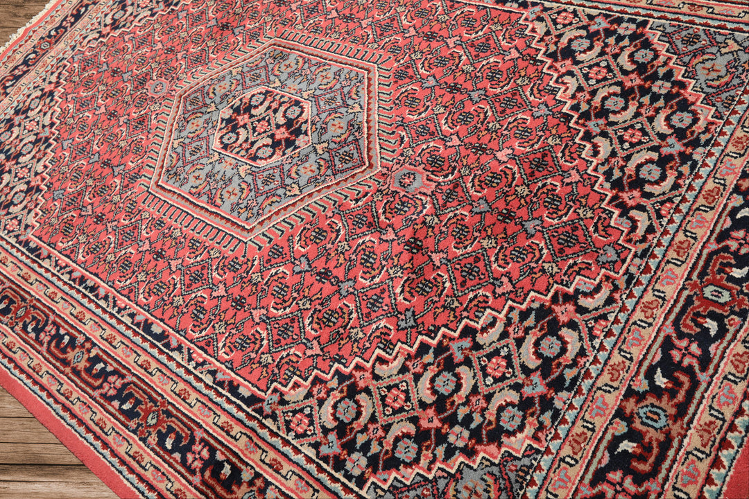6x9 Rose, Charcoal, Aqua Color Hand Knotted Indo Persian Wool Traditional Oriental Rug