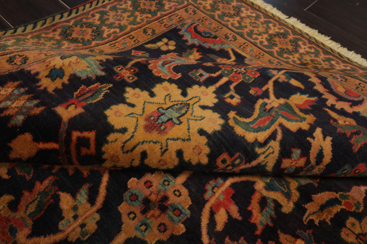 6x15 Dark Blue, Green, Peach Color Hand Knotted Peshawar Wool Traditional Oriental Rug