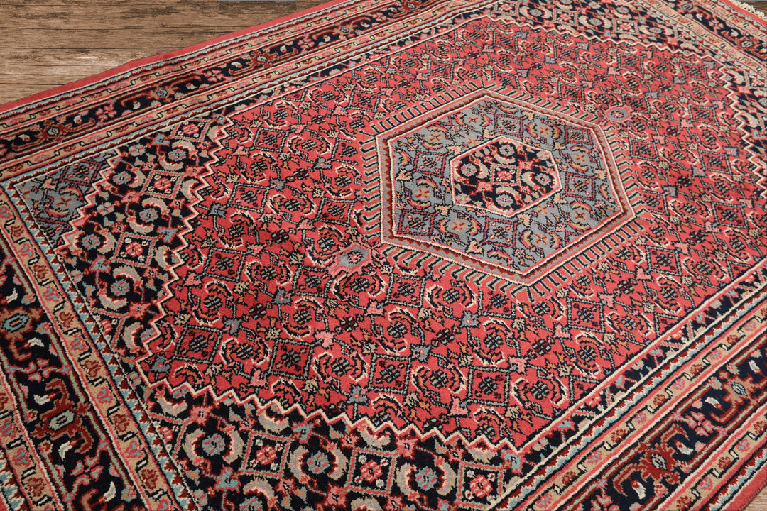 6x9 Rose, Charcoal, Aqua Color Hand Knotted Indo Persian Wool Traditional Oriental Rug