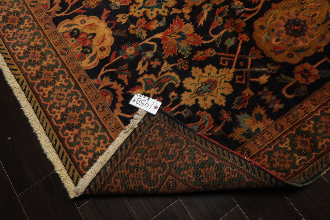 6x15 Dark Blue, Green, Peach Color Hand Knotted Peshawar Wool Traditional Oriental Rug