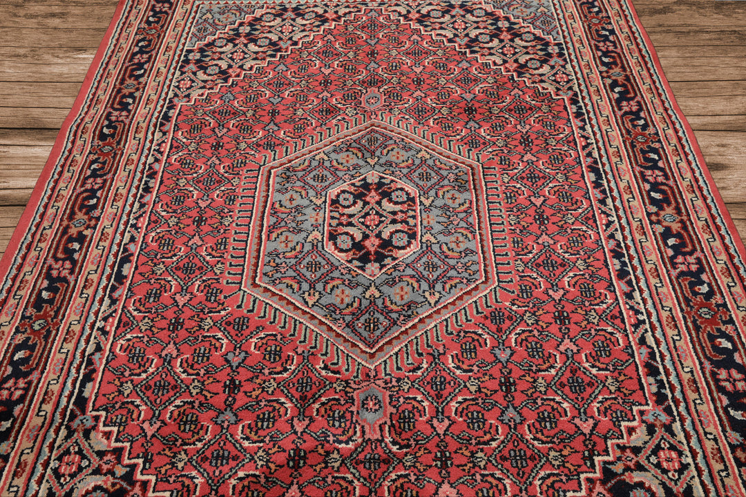 6x9 Rose, Charcoal, Aqua Color Hand Knotted Indo Persian Wool Traditional Oriental Rug