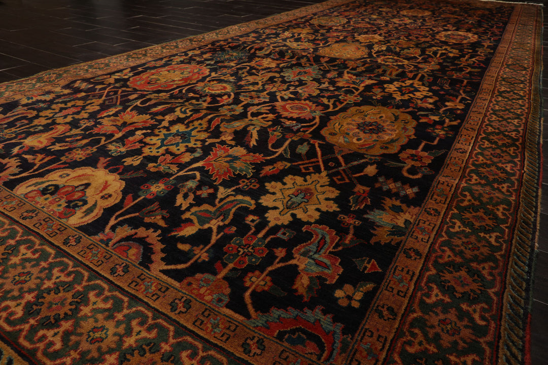 6x15 Dark Blue, Green, Peach Color Hand Knotted Peshawar Wool Traditional Oriental Rug
