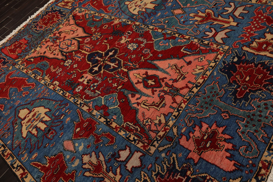 7x9 Red, Blue, Pink Color Hand Knotted Kazak Wool Arts & Crafts Oriental Rug