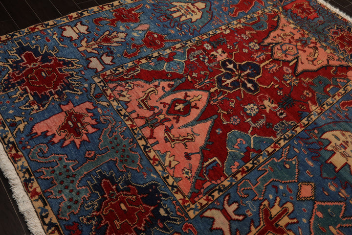 7x9 Red, Blue, Pink Color Hand Knotted Kazak Wool Arts & Crafts Oriental Rug