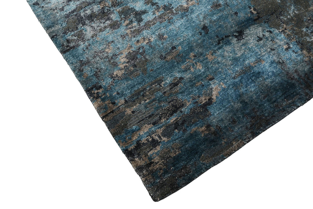 6x9 Teal, Blue, Gray Color Hand Knotted Sherpa Wool / Bamboo Silk  Oriental Rug