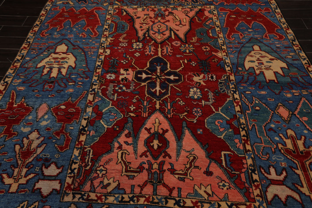 7x9 Red, Blue, Pink Color Hand Knotted Kazak Wool Arts & Crafts Oriental Rug