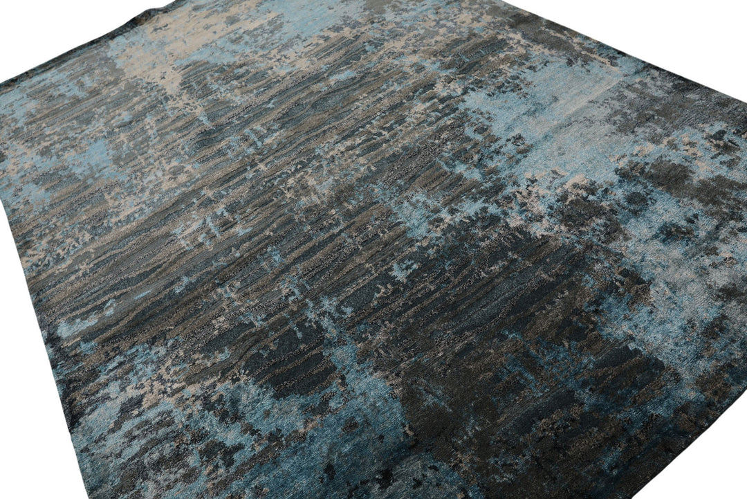 6x9 Teal, Blue, Gray Color Hand Knotted Sherpa Wool / Bamboo Silk  Oriental Rug