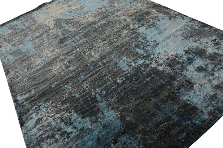 6x9 Teal, Blue, Gray Color Hand Knotted Sherpa Wool / Bamboo Silk  Oriental Rug