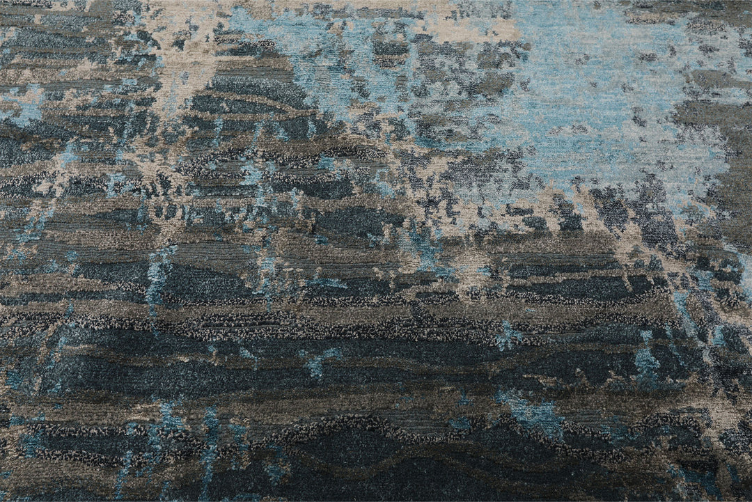 6x9 Teal, Blue, Gray Color Hand Knotted Sherpa Wool / Bamboo Silk  Oriental Rug