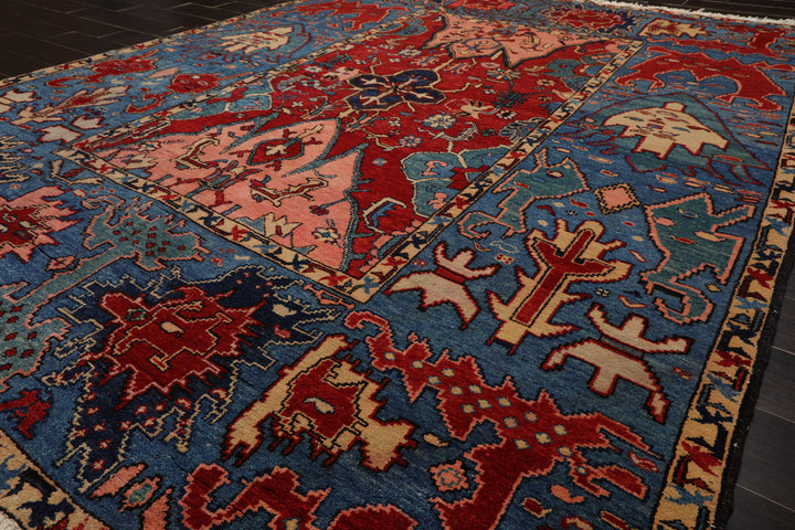 7x9 Red, Blue, Pink Color Hand Knotted Kazak Wool Arts & Crafts Oriental Rug