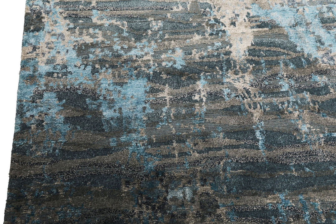 6x9 Teal, Blue, Gray Color Hand Knotted Sherpa Wool / Bamboo Silk  Oriental Rug
