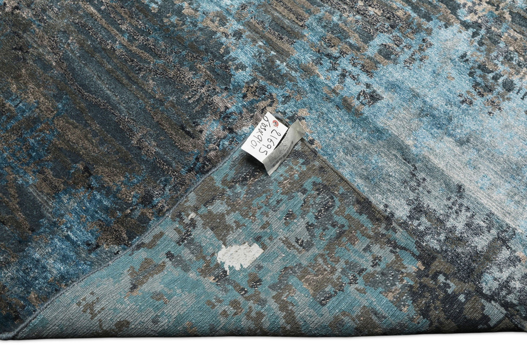 6x9 Teal, Blue, Gray Color Hand Knotted Sherpa Wool / Bamboo Silk  Oriental Rug