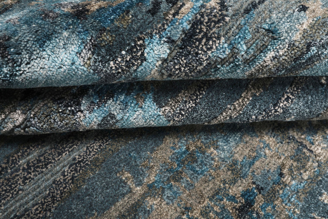 6x9 Teal, Blue, Gray Color Hand Knotted Sherpa Wool / Bamboo Silk  Oriental Rug
