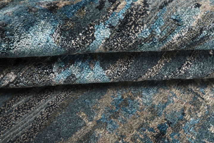 6x9 Teal, Blue, Gray Color Hand Knotted Sherpa Wool / Bamboo Silk  Oriental Rug