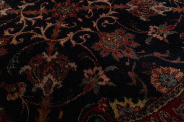 Round Midnight Blue, Burgundy, Rose Color Hand Knotted Agra New Zealand Wool Traditional Oriental Rug