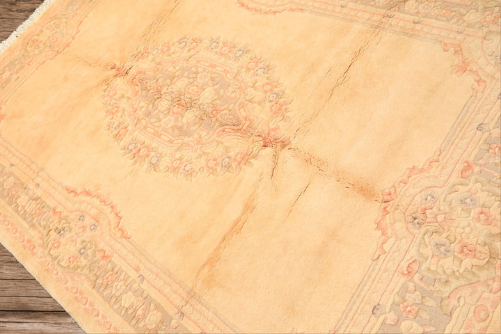 6x9 Tan, Blush, Taupe Color Hand Knotted Indo Kerman Wool Traditional Oriental Rug