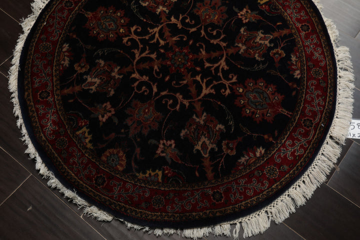 Round Midnight Blue, Burgundy, Rose Color Hand Knotted Agra New Zealand Wool Traditional Oriental Rug