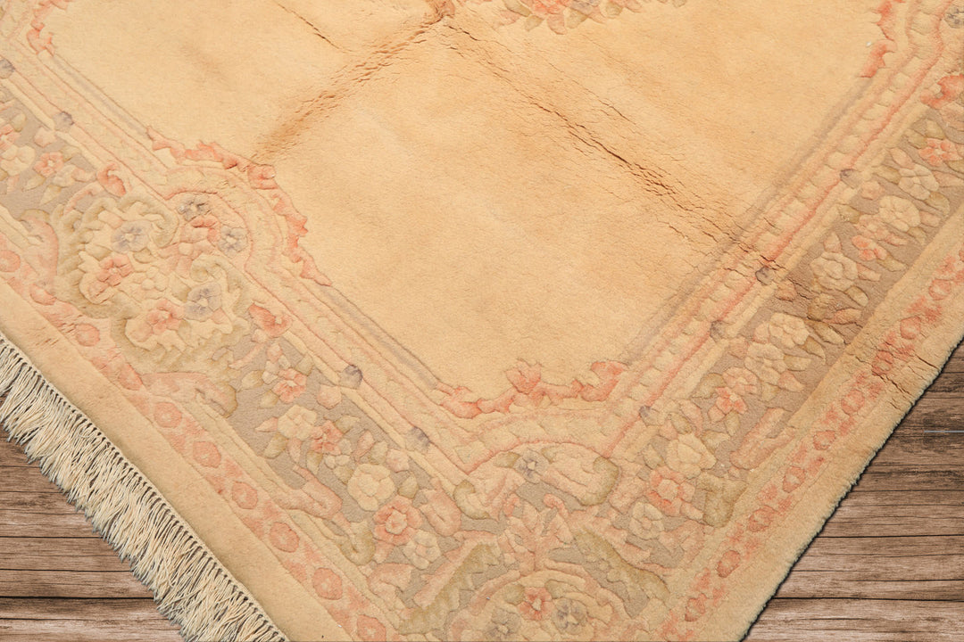 6x9 Tan, Blush, Taupe Color Hand Knotted Indo Kerman Wool Traditional Oriental Rug