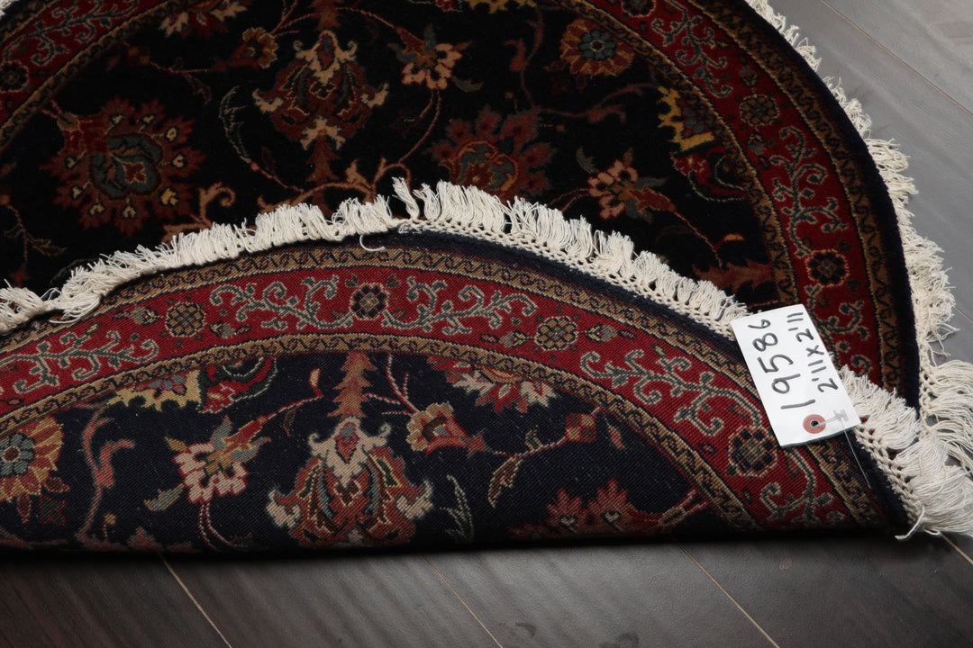 Round Midnight Blue, Burgundy, Rose Color Hand Knotted Agra New Zealand Wool Traditional Oriental Rug