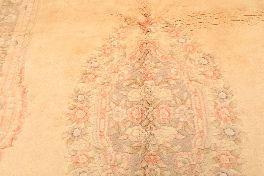 6x9 Tan, Blush, Taupe Color Hand Knotted Indo Kerman Wool Traditional Oriental Rug