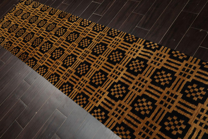 3x5 Black, Gold, Color Hand Knotted Tibetan Wool Art Deco Oriental Rug