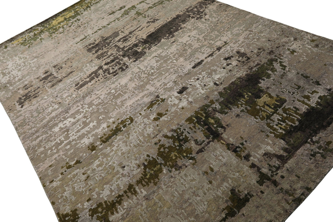 6x9 Beige, Taupe, Green Color Hand Knotted Sherpa Wool &amp; Bamboo Silk Modern Oriental Rug