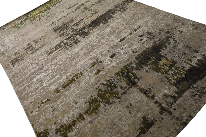 6x9 Beige, Taupe, Green Color Hand Knotted Sherpa Wool &amp; Bamboo Silk Modern Oriental Rug