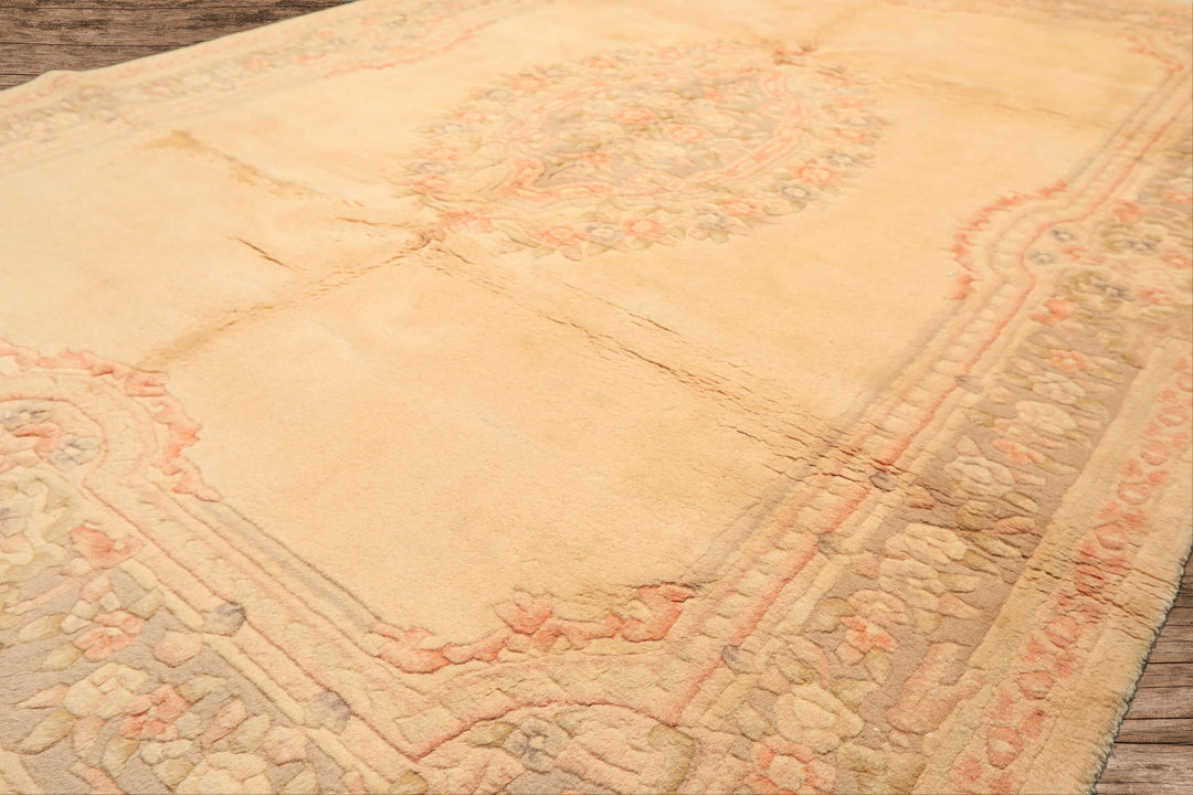 6x9 Tan, Blush, Taupe Color Hand Knotted Indo Kerman Wool Traditional Oriental Rug