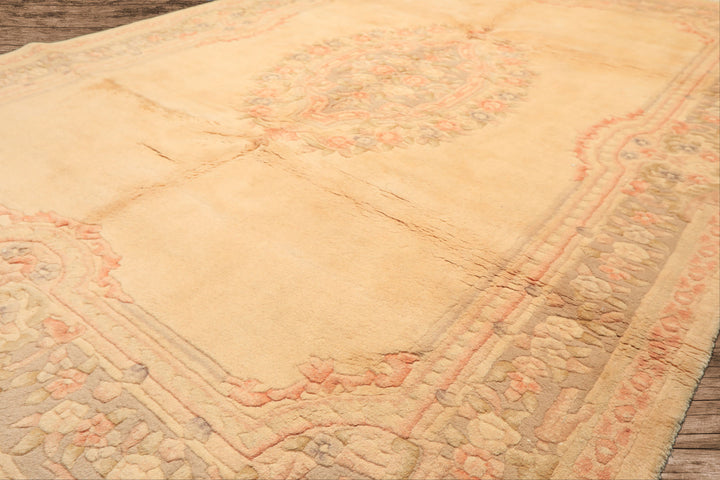 6x9 Tan, Blush, Taupe Color Hand Knotted Indo Kerman Wool Traditional Oriental Rug